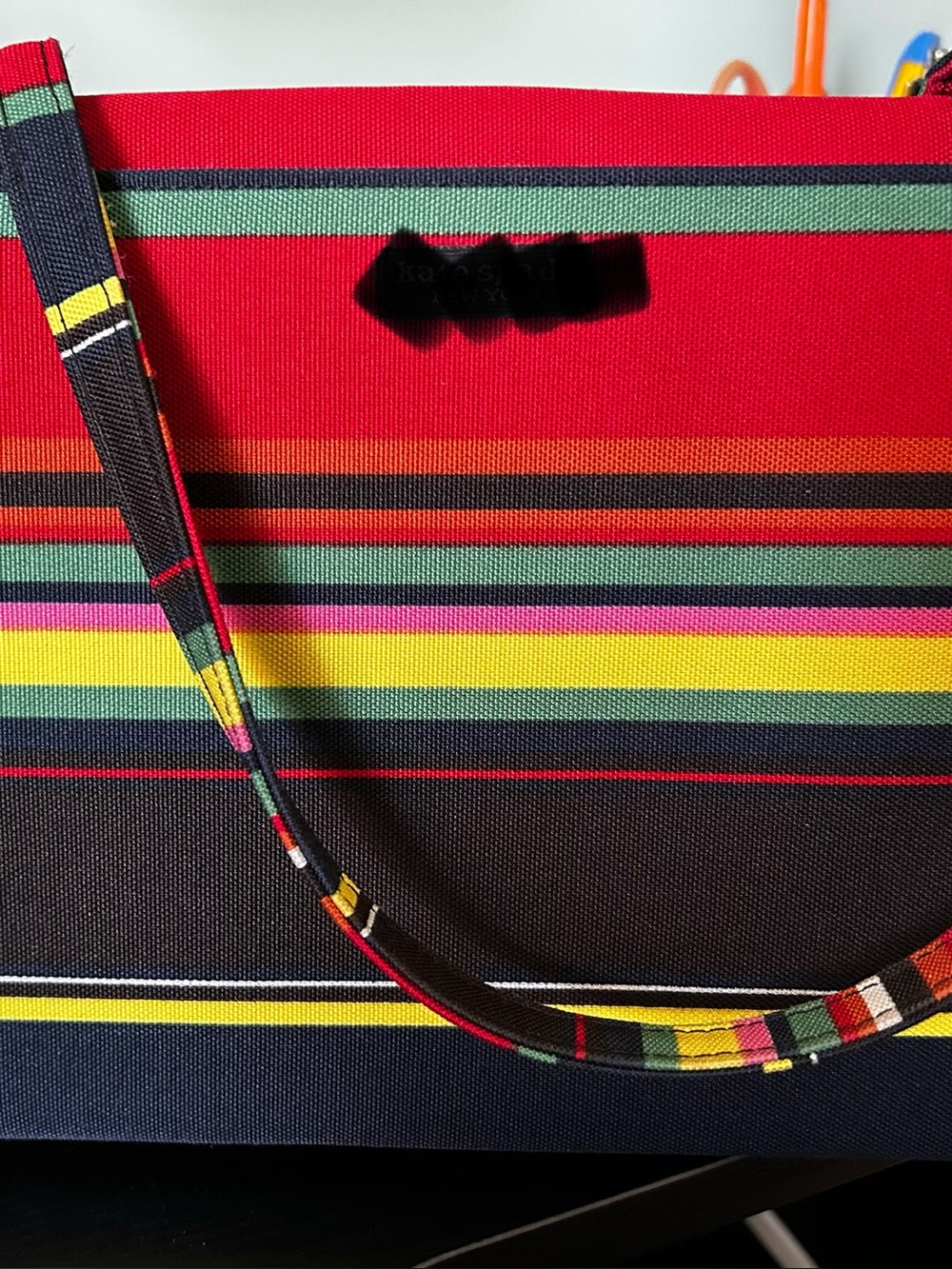 Striped Canvas Tote Bag - Red, Yellow, Green, Black like new